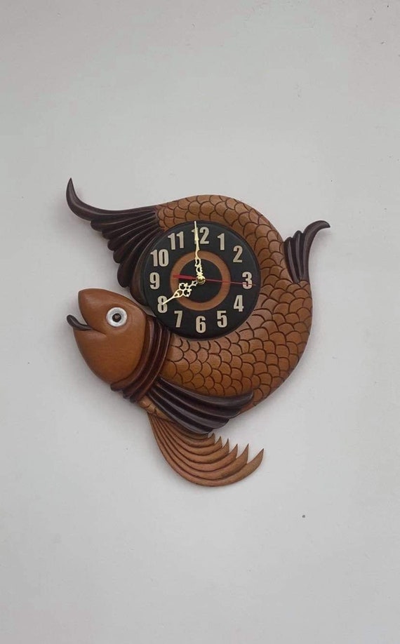Wooden fish clock.wooden clockhome decor wall decor moter Etsy