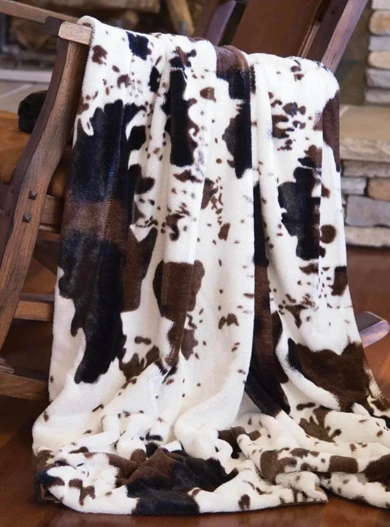 Super Plush Minky Cowhide Blanket Black/Brown/White
