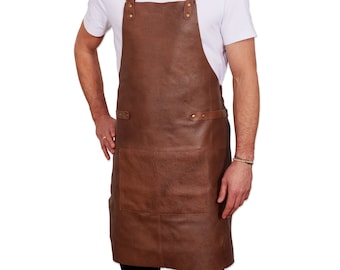 Läderförkläde tillverkat av 100 % kohud, 84 x 62 cm, mjukt professionellt grillförkläde för utomhuskök, catering eller matlagningsförkläde, perfekt present
