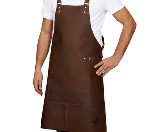 Hochwertige Lederschürze aus 100% Büffel Leder, 84x62cm als BBQ Grillschürze für die Outdoor Küche, in der Gastronomie oder als Kochschürze