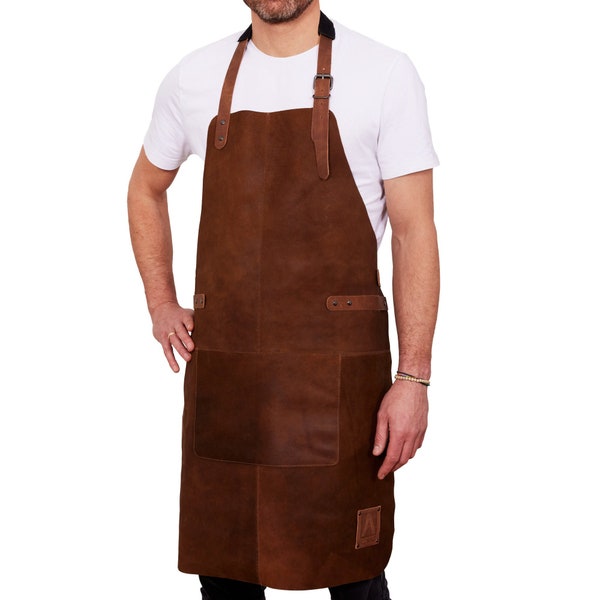 Lederschürze aus 100% Büffel Leder, 84x62cm, Profi BBQ Grillschürze für die Outdoor Küche, in der Gastronomie oder als Kochschürze, Geschenk