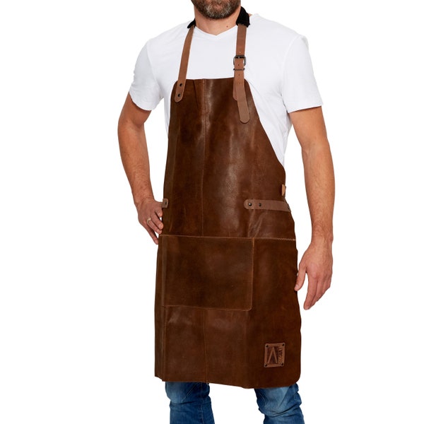 Leather apron made of 100% buffalo leather, 84 x 62 cm, professional BBQ grill apron for the outdoor kitchen, in the catering industry or as a cooking apron, gift