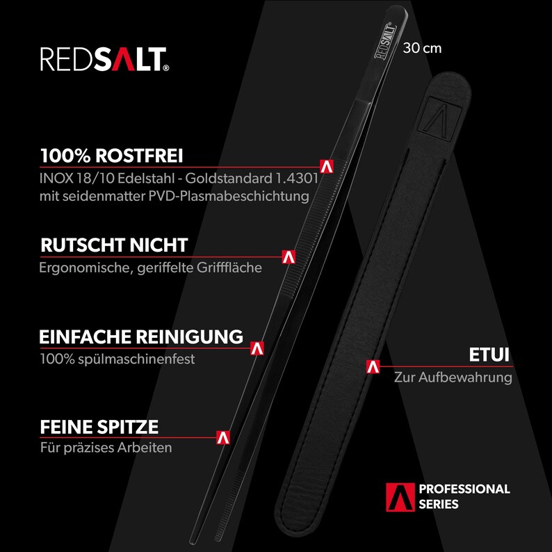 May include: Black tweezers with a textured black leather case. The tweezers are 30 inches long and have a fine tip. The case has the text "ETUI Zur Aufbewahrung" and "PROFESSIONAL SERIES".