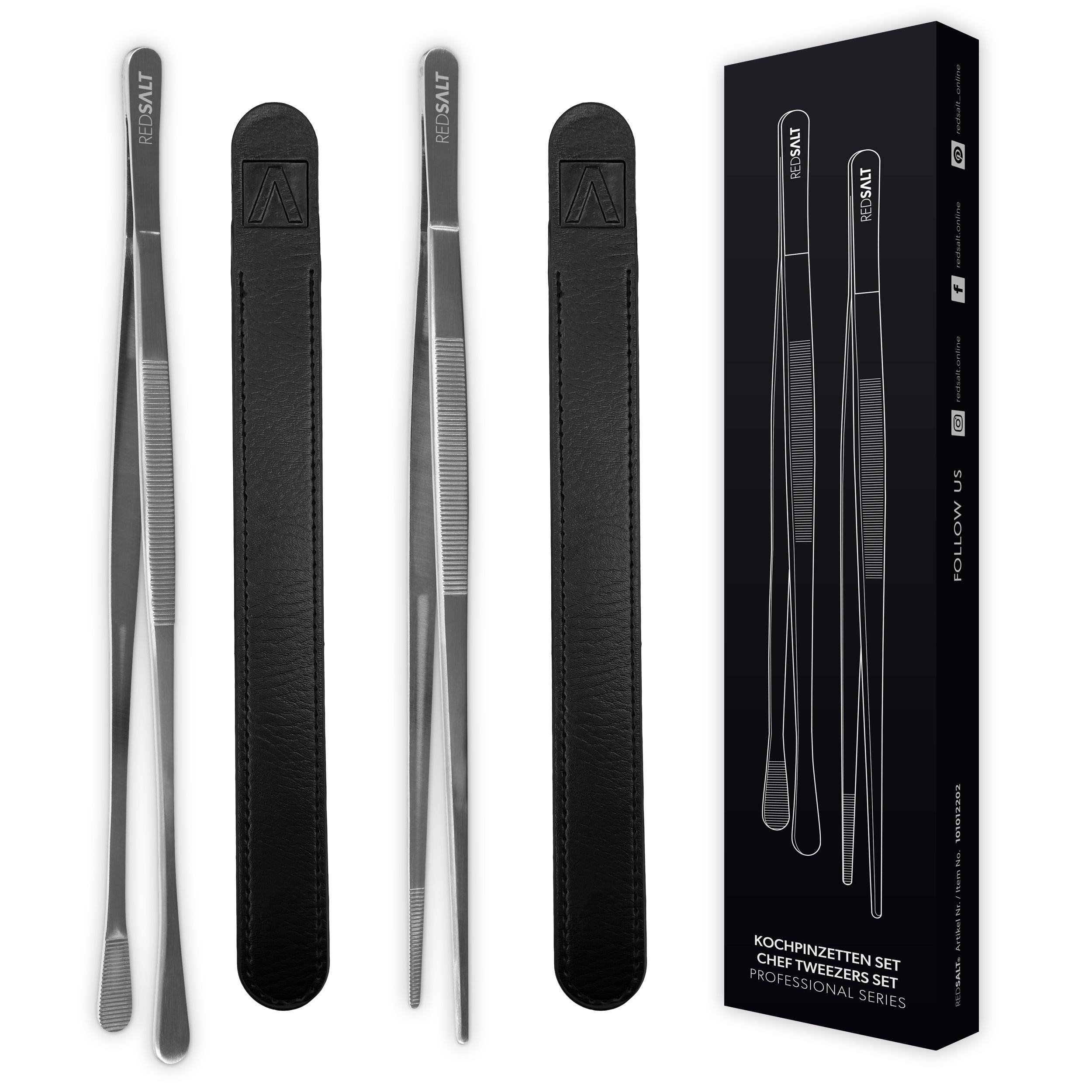 Set of 2 cooking tweezers: narrow & wide, 30 cm | Stainless steel, dishwasher safe | Kitchen tongs | Tweezers | Kitchen tweezers | Grill tweezers