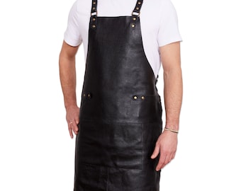 Läderförkläde tillverkat av 100 % kohud, 84 x 62 cm, mjukt professionellt grillförkläde för utomhuskök, catering eller matlagningsförkläde, perfekt present