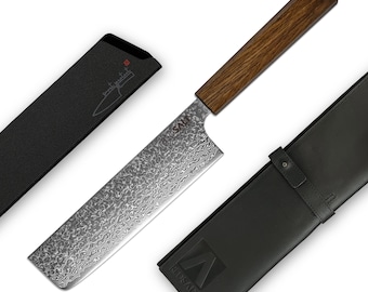 Couteau à légumes NAKIRI 17 cm SPG2 fait main au Japon, couteau de chef avec étui à couteau & étui en cuir | Couteau japonais, couteau damassé, couteau de cuisine