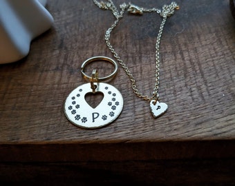 Personalized Pet ID Tag & Heart Necklace Set – Engraved Matching Jewelry