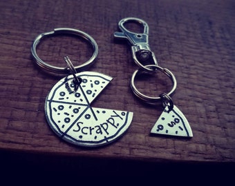 Matchy Matchy Set - Pizza. Personalised, Engraved Boho matching owner/pet jewellery. Dog/Cat ID Tag & pizza charm set