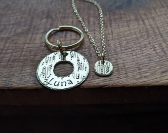 MATCHY MATCHY Set - Personalised Engraved pebble matching owner/pet jewellery. Dog/Cat ID Tag & round charm matchy set