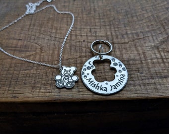 MATCHY MATCHY Sterling Silver set - Custom, engraved matching owner/pet jewellery. Dog/Cat ID Tag & necklace (sterling silver)