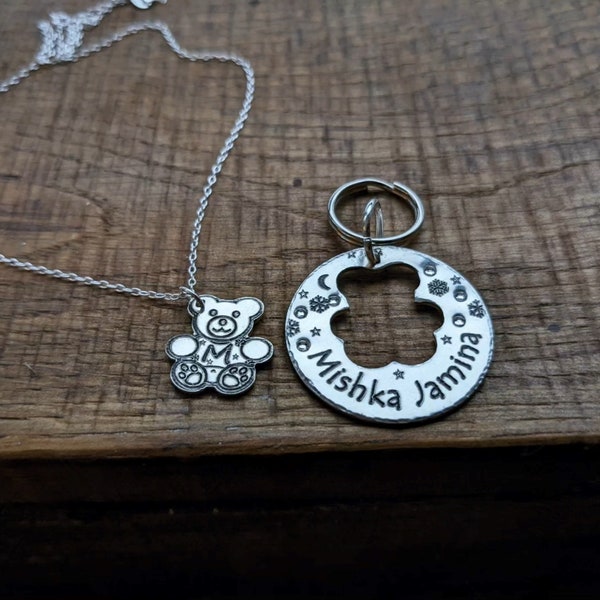 MATCHY MATCHY Sterling Silver set - Custom, engraved matching owner/pet jewellery. Dog/Cat ID Tag & necklace (sterling silver)