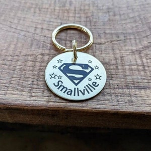ID TAG - Superdog comic Personalised engraved dog / cat / pet tag for collar