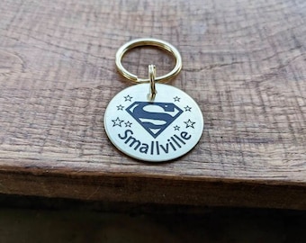 ID TAG - Superdog comic Personalised engraved dog / cat / pet tag for collar