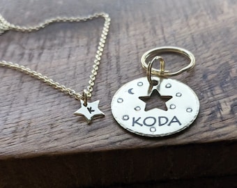 Matchy Matchy Set - Star. Personalised, Engraved Boho matching owner/pet jewellery. Dog/Cat ID Tag & star charm set