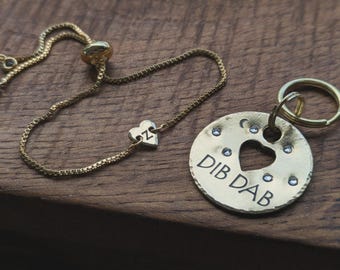 Personalized Pet ID Tag & Heart Necklace Set – Engraved Brass, Crystal Detail
