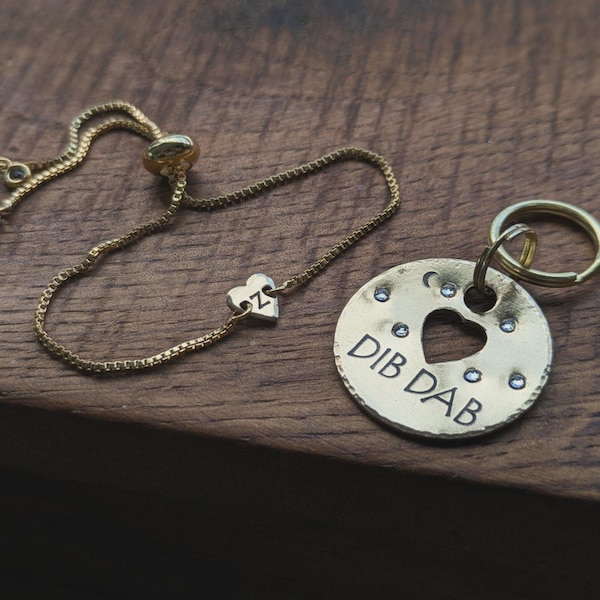 Matchy Matchy-set: hart. Gepersonaliseerde, gegraveerde boho-sieraden voor eigenaar/huisdier. Bedel hond/kat en hartje bezet met kristallen