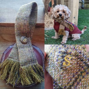 DOG SCARF - Genuine Harris Tweed sage green country Dog SCARF neck tie with personalised embroidered initial letter button - limited range