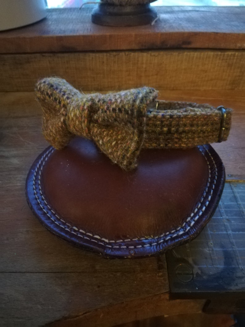 DOG BOW Genuine Harris Tweed sage green country bow tie for collar/ wedding / occasion limited range image 8