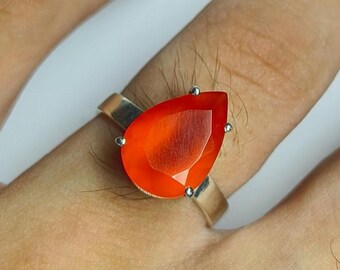 Natural Carnelian Ring, 925 Sterling Silver Ring, Cut Gemstone Ring, Minimalist Ring, Engagement Ring, Ring For Women.