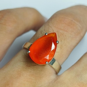 Red Carnelian Ring, 925 Sterling Silver Ring, Cut Gemstone Ring, Minimalist Ring, Engagement Ring, Ring For Women.