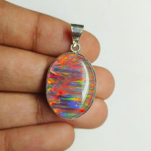 Oval Cut Aurora Opal Pendant, 925 Sterling Silver, Opal Jewelry, Rainbow Fire Crystal Necklace, Gemstone Pendant, Pendant For Women.