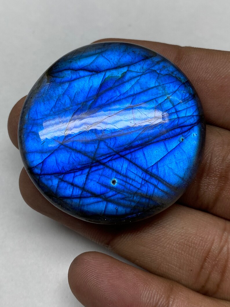 loose stone Round shape Beautiful design cabochon Size-43x43x8MM Blue Flashy Labradorite Gemstone Amazing Labradorite cabochon Gemstone