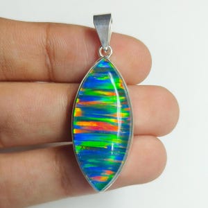 Silver Opal Pendant, Aurora Opal Jewelry, 925 Sterling Silver Pendant, Opal Pendant, Pendant For Women, Christmas Gift.