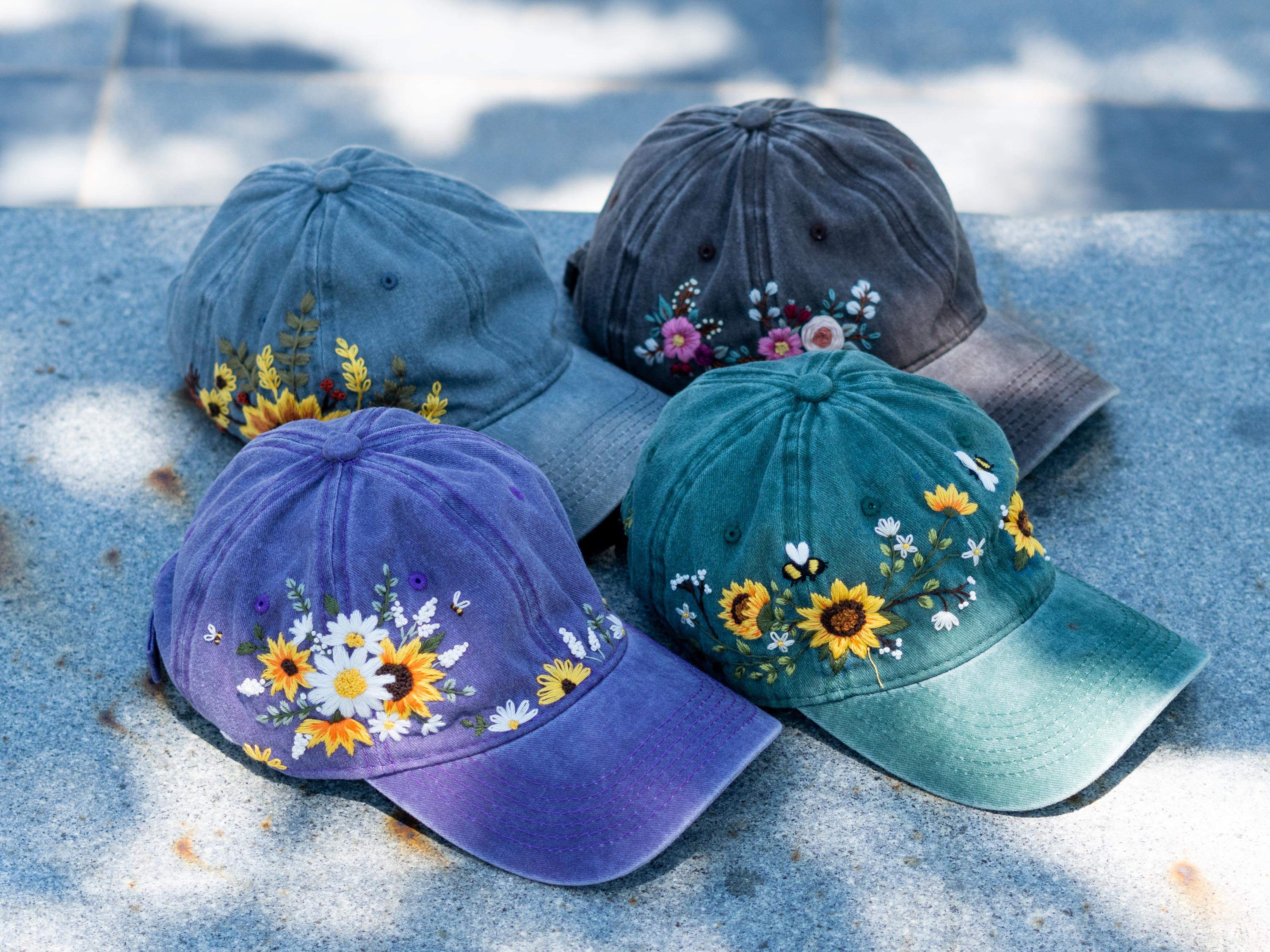 Handmade Cap Vintage Hand Embroidered Hat - Whimsical Mushroom and Tree Design ...