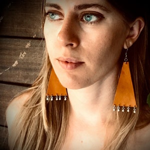 Large Handmade Leather Earrings Triangle Earrings Bohemian Earrings Boho Jewelry Summer Earrings red large earrings yellow large earrings image 3