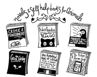 Self Help Books for Animals Signed Art Print