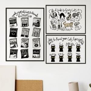 Ensemble de 3 signés Catlover Art Prints Cat person Stray Funny Animal Poster Selfhelp Pets Dog Nursery Housewarming Birthday Greeting Card
