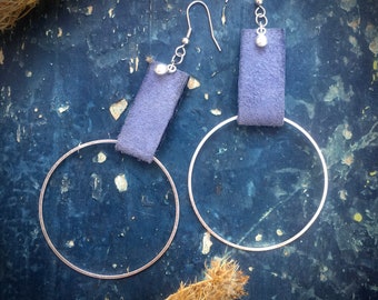 Rectangle Handmade Leather Earrings Hoop Earrings Long Earrings Boho Jewelry Beige Earrings Blue earrings Yellow large earrings