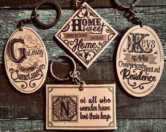 Hand crafted Vintage Style Humorous Leather Keychain funny retro keychain large real leather keychain key holder antique keychain