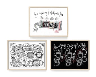 Set of 3 Toiletries Themed Art Prints