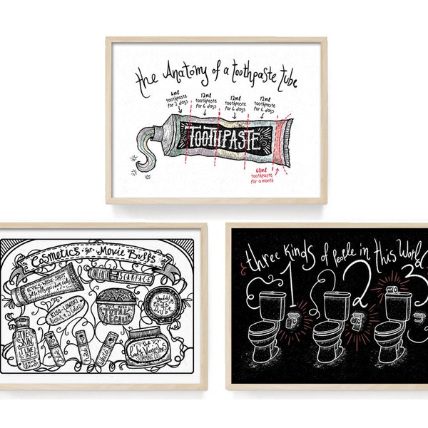 Set of 3 Toiletries Themed Art Prints