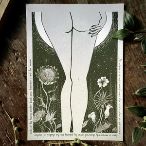 Eclipse Signed Fine Art Print Nature Vintage Botanical Dark Romantic Pagan Witchy Retro Celestial Full Moon Line art Forest Feminine Gift image 1