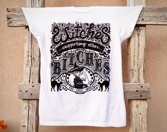 Witches Supporting Other Bitches witchy T-shirt feminist quote top retro typography art tank top