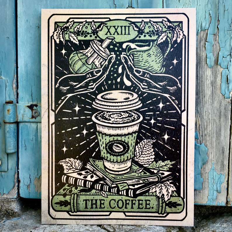 The Coffee Tarot Card Signed Art Print coffee lover poster gift coffee bar wall decor bistrot decor diner decoration kitchen art cafe art image 1