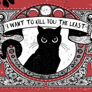 Quiero matarte lo menos posible Tarjeta de felicitación tarjeta en blanco tarjeta de gato negro tarjeta de amante de los gatos tarjeta humorística divertida tarjeta vintage tarjeta de gato art nouveau