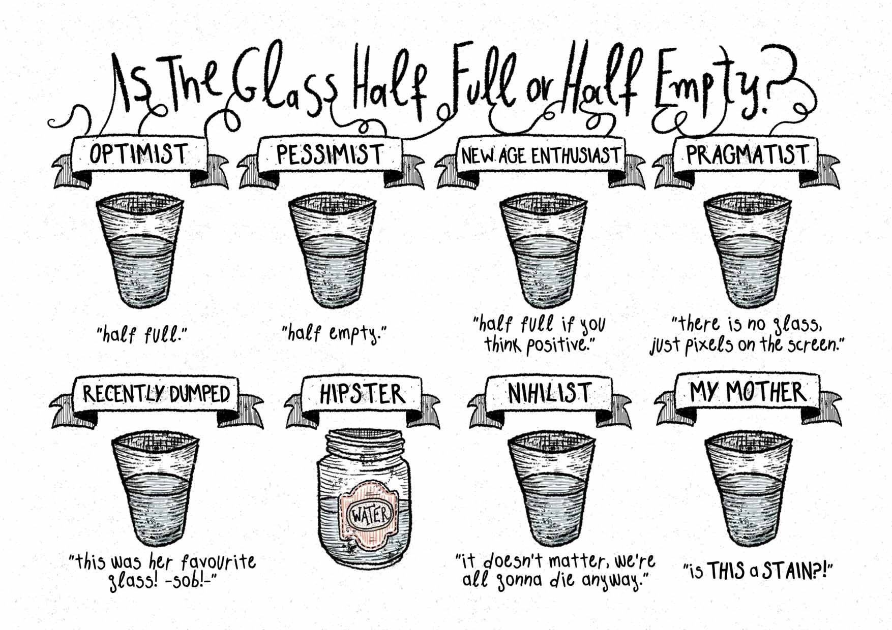 Is the Glass Half Empty Humorous Signed Art Print Half Full Half Empty