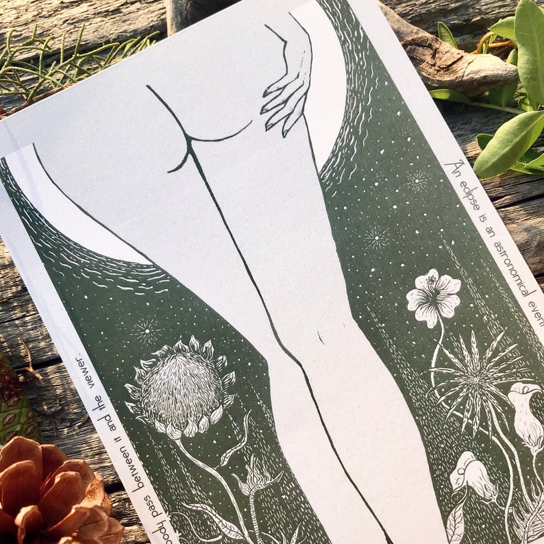 Eclipse Signed Fine Art Print Nature Vintage Botanical Dark Romantic Pagan Witchy Retro Celestial Full Moon Line art Forest Feminine Gift image 4