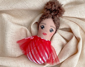 Winter Candy Rattle Doll, Swaddle Baby Rag Doll, Handmade Baby Doll, Candy Cane Cutie, Peppermint, OOAK Heirloom Plushie, Plush Doll