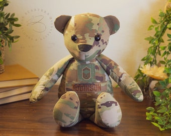 Custom Memory Bear Made From Military Uniform, Keepsake Bear From Clothes, Deployment Bear, Army AirForce Marines Navy, Retirement Heirloom