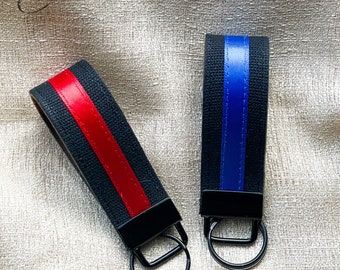 Military First Responder, Military LEO Key Fob, Thin Blue Line Keychain, Security Forces Wristlet, LEO Wife Gift, Thin Red Line, Firefighter