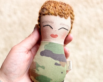 Baby Girl Rattle, Army Deployment Doll, Heirloom Doll, Army Baby, Military Mom, Military Uniform Daddy Doll, AirForce Baby, Look Alike Doll