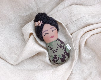 USN Latina Swaddle Baby, Deployment Plushie, Latina Heirloom Doll, Navy Baby, Military Kids Gift, Military Mom Doll, Navy Mommy Daddy Doll