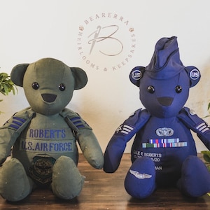 Memory Bear Made From Military Uniform , Keepsake Bear From Clothes, Deployment Gift Bear, Army AirForce Marines Navy, Retirement gift