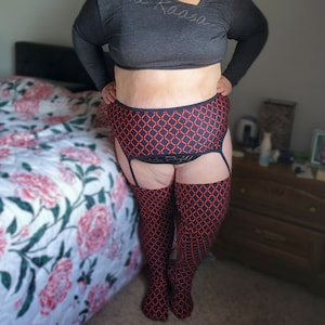 Custom Sized Set - Garter Belt and Thigh High Socks Stockings - inclusive of ALL Sizes including plus and extended plus sizes!