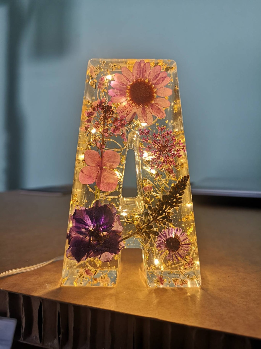 Floral Resin Letter Lamp Light Up Etsy