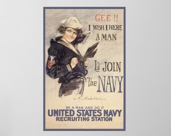 3dRose Vintage Navy Rekrutierungsposter Gartenflagge – „Gee I Wish I Were A Man“ – 30,5 X 45,7 Cm, Polyester